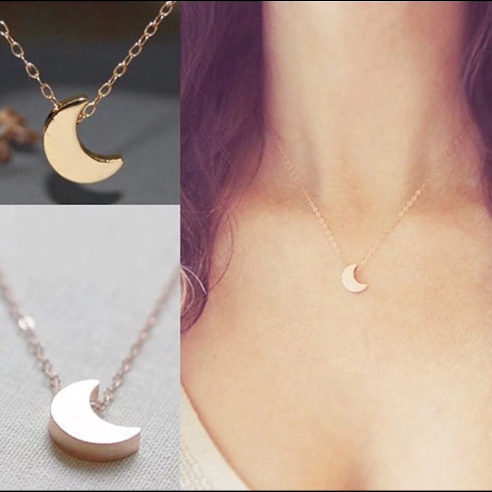 (FINAL) Silver & Gold Small Crescent Moon Necklace - Picture 7 of 7